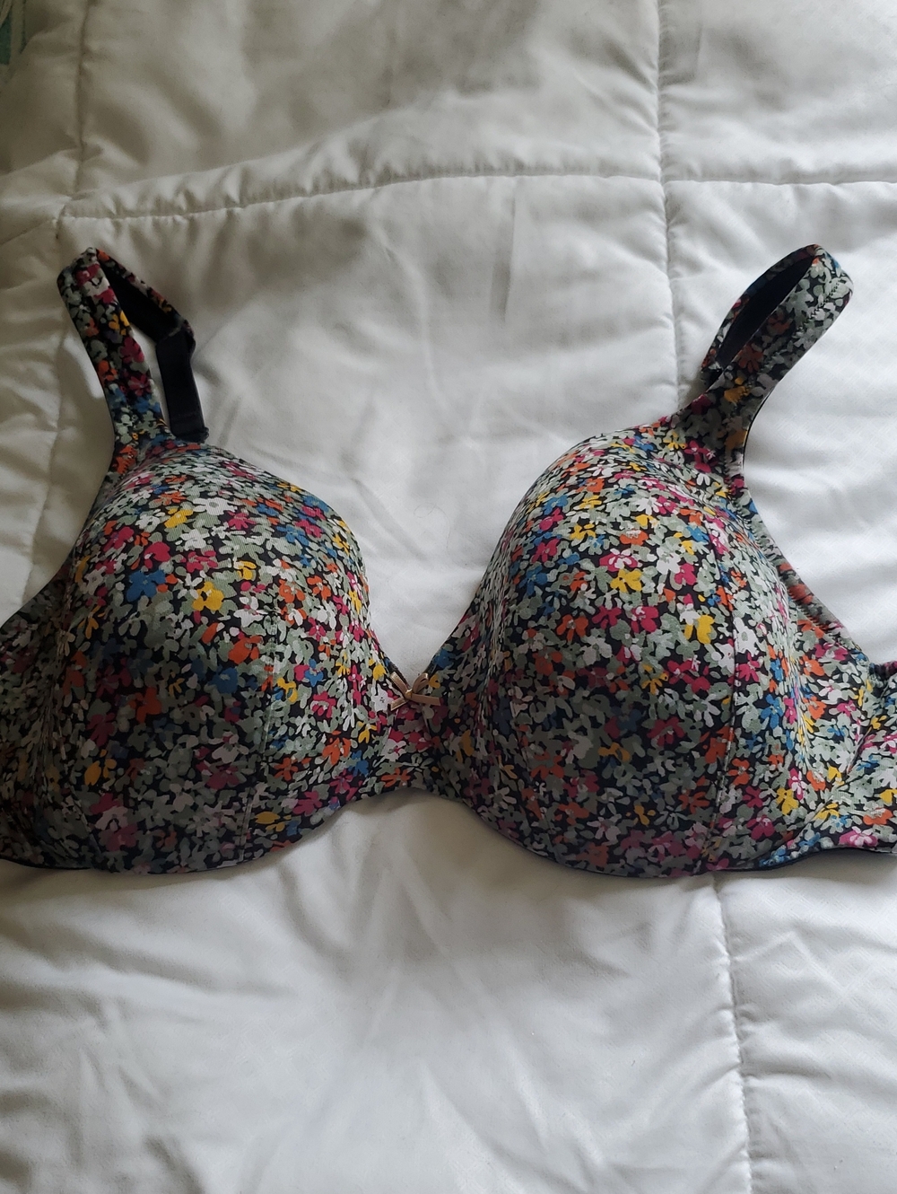 Cacique Multicolor Floral T-Shirt Bra - Black Base with Bright Blooms